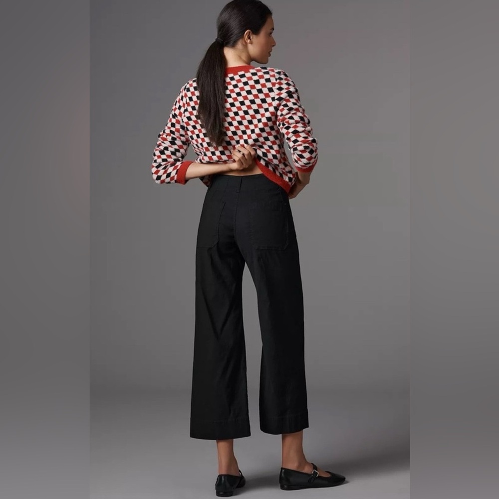 NWT MAEVE‎ ANTHROPOLOGIE The Colette Magic Fabric Crop Wide-Leg Pants Black 27 - Picture 3 of 16
